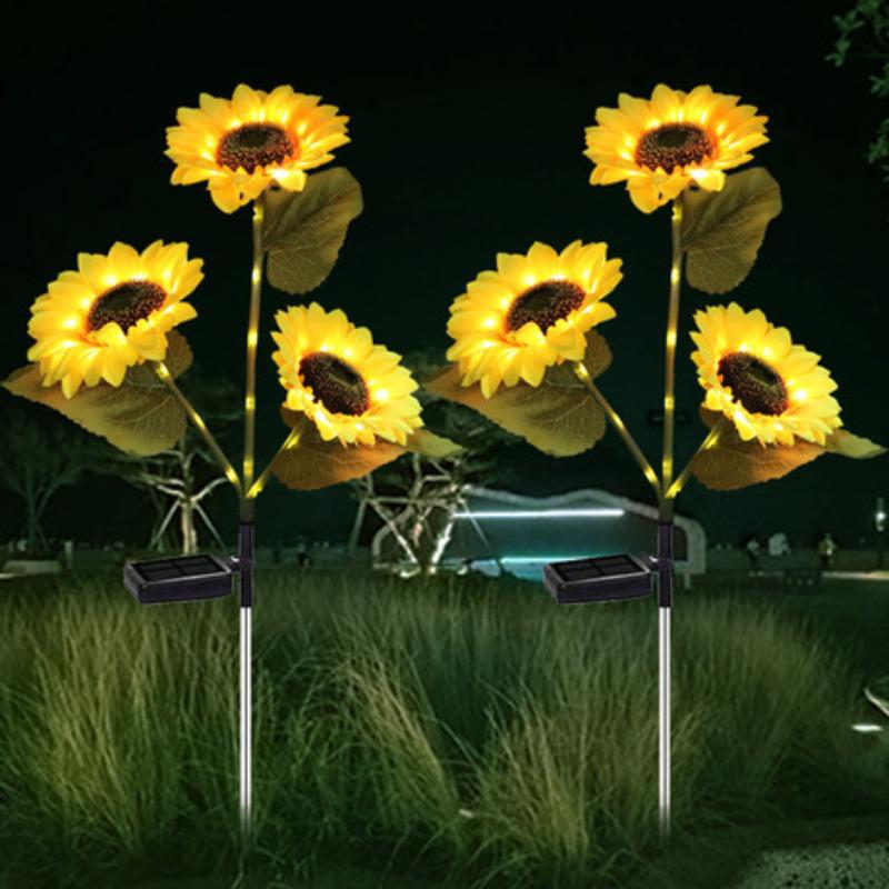 3-Head Solar Sunflower Garden Lamp: Outdoor Lawn Stake Decoration