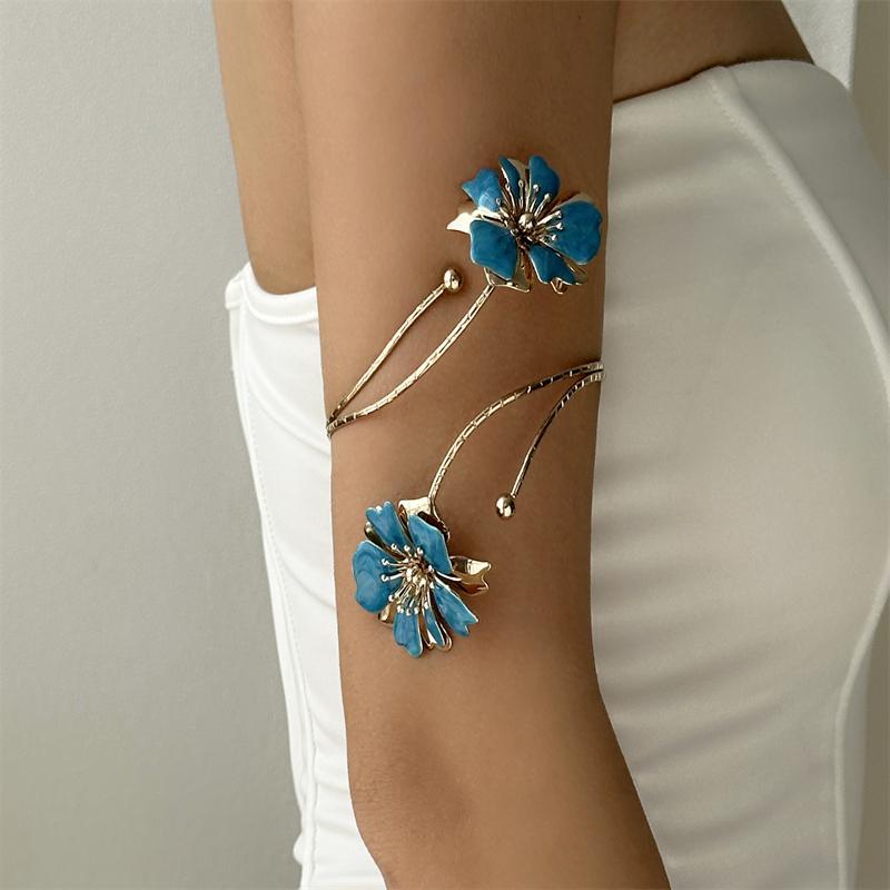 

Gold Color Spiral Upper Arm Cuff Bracelet for Women Pink Enamel Flower Armlet Bracelet Fashion Summer Body Jewelry Gifts