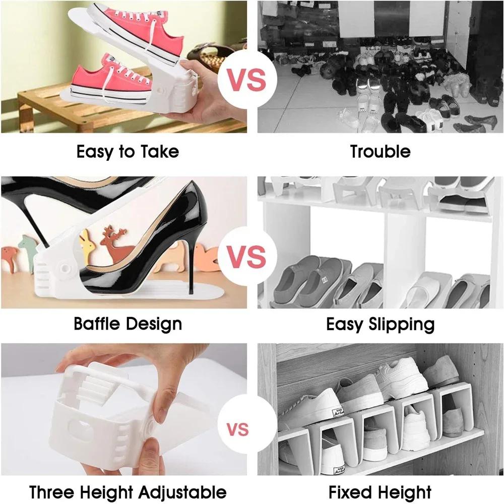 1/6Pcs Durable Adjustable Shoe Organizer Footwear Support Slot Space Saving Cabinet Closet Stand Shoes Storage Rack Shoebox