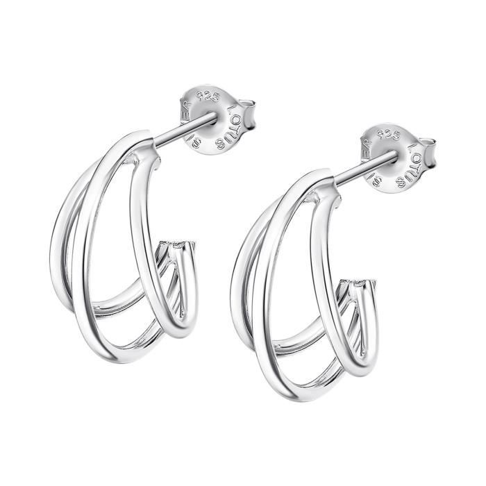 Boucles D'oreilles - Lotus - Boucles Créoles - Argent 925 - Couleur Blanc - Diamètre 2 Cm