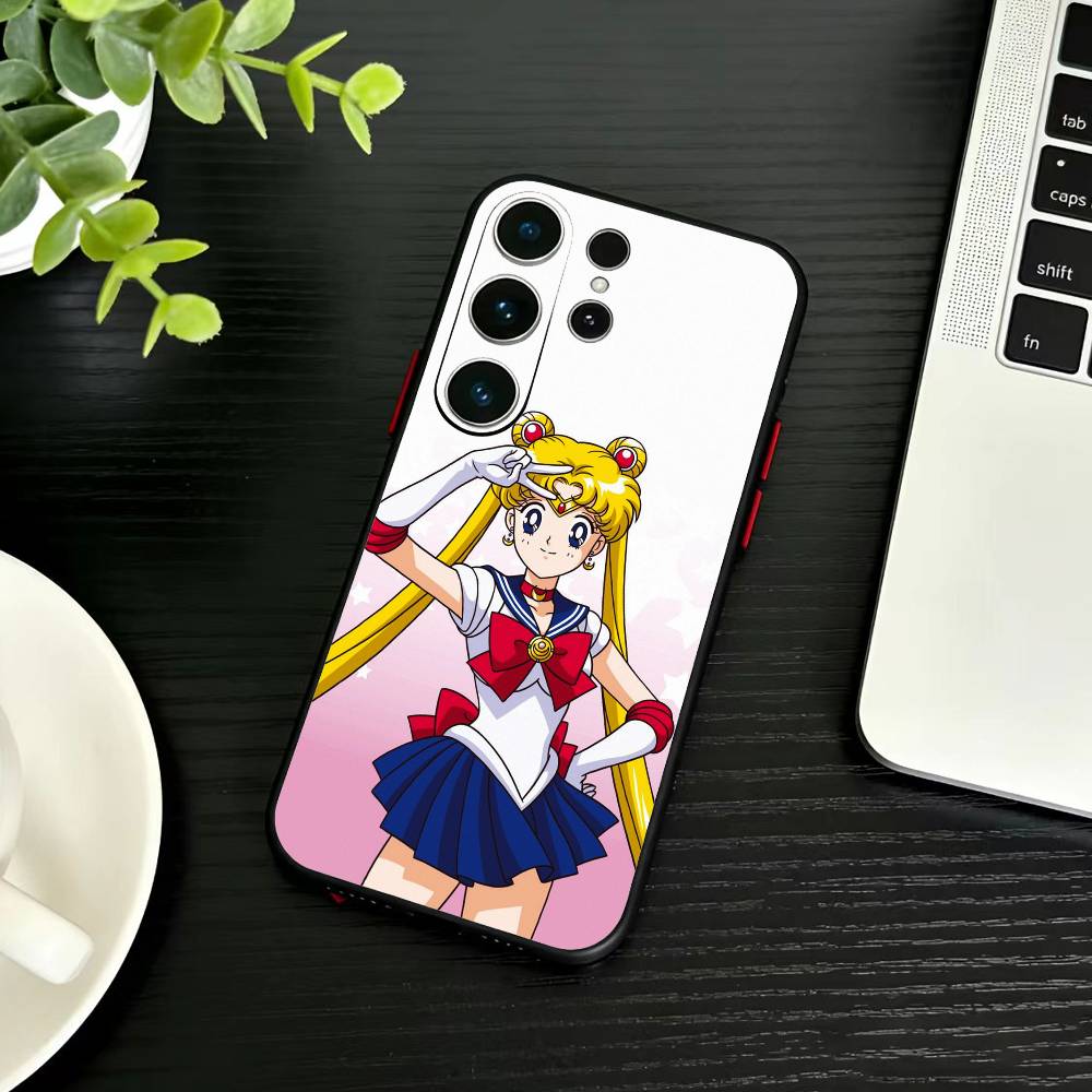 Cartoon G-Sailor M-Moons Phone Case For Samsung S26,S25,S24,S23,S22,S21,S20,Ultra,Plus,FE Black Soft Cover