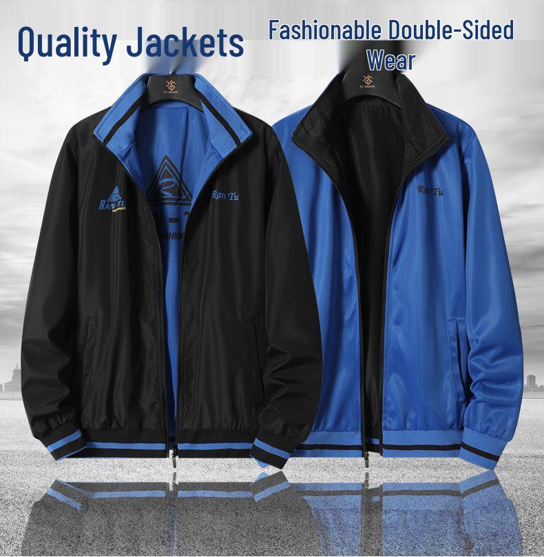 Herren Wende Windbreaker Jacke mit Stehkragen – Frühling/Herbst, Lockerer Schnitt, Große Größen.