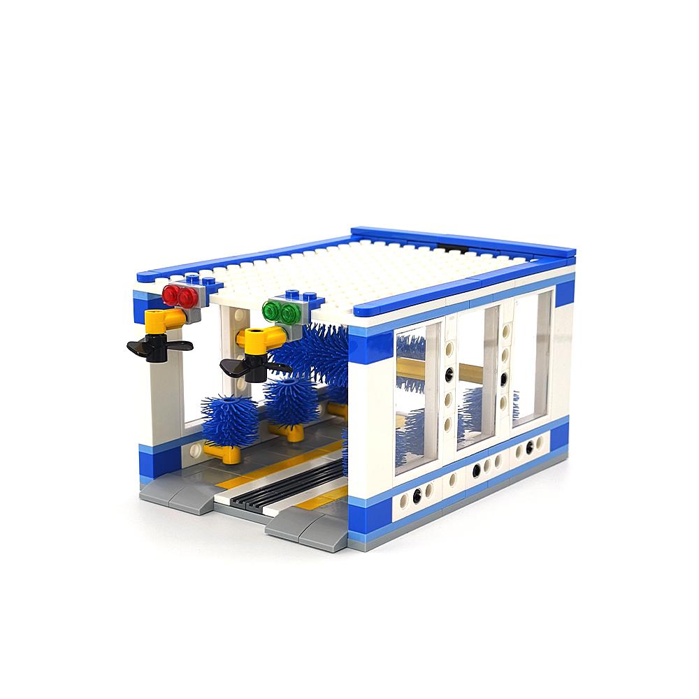 Baustein Autowasch-Shop Spielzeugset, Städtische Automatische Auto-Reinigungs-Servicestation, MOC Städtischer Montagebau-Erweiterung