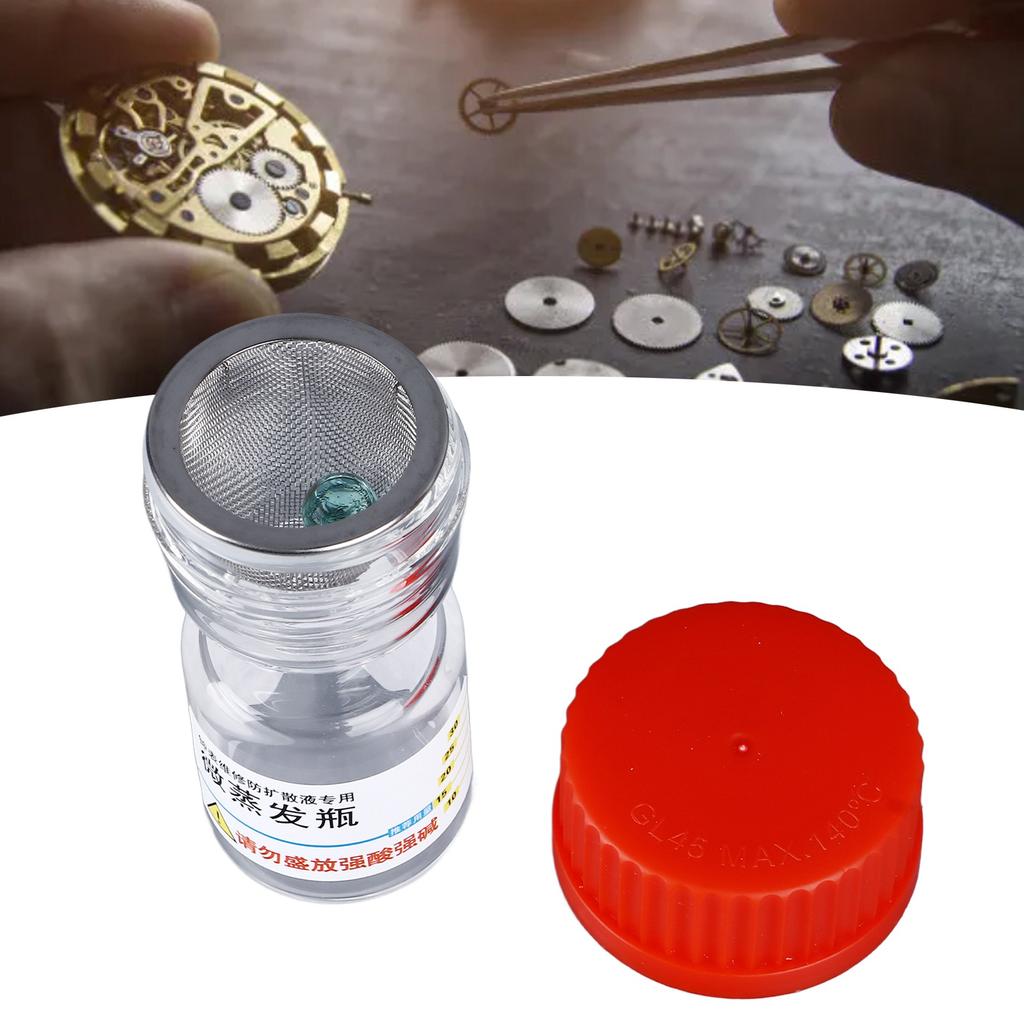 7066 8981   Verdampferflasche Schmaler Flaschenhals Flüssigkeitsverteilung Verflüchtigungsschutz Uhrenreparaturwerkzeug für Uhrwerkkomponenten