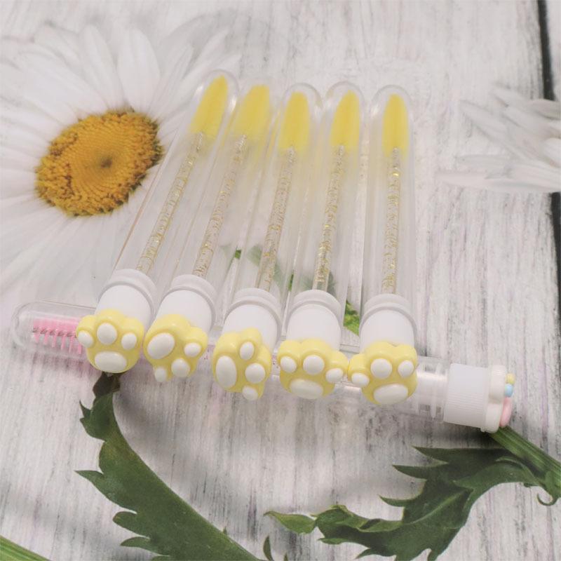 Cartoon Cat Paw Eyelash Brush Tube Disposable Mascara Wands Tube Reusable Lash Spoolies Brush Dustproof Cleaner Storage Tubes