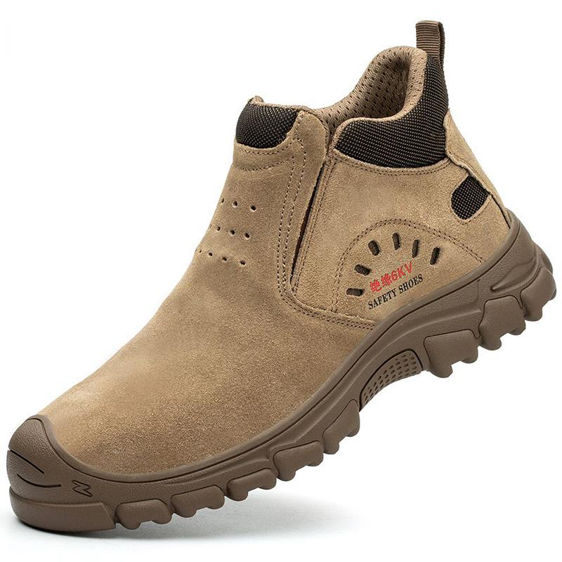 Big Size Men's Casual Steel Toe Caps Safety Boots Breathable Cow Suede Leather Working Shoes Tooling Security Chelsea Botas Male
