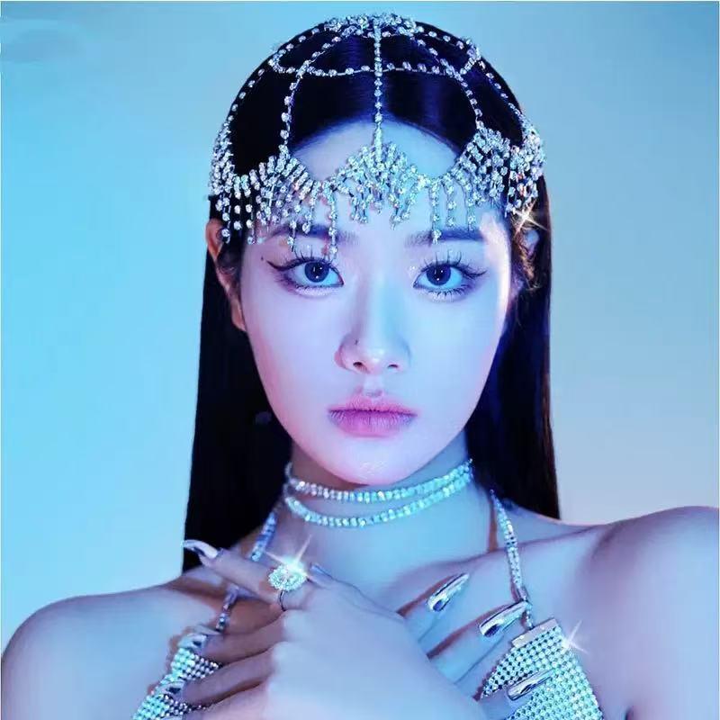 1Pcs Women Hair Accessories Vintage Hollow Mesh Tassel Cap Headpiece Bohemian Rhinestone Head Chain Hat Dance Perform Jewelry