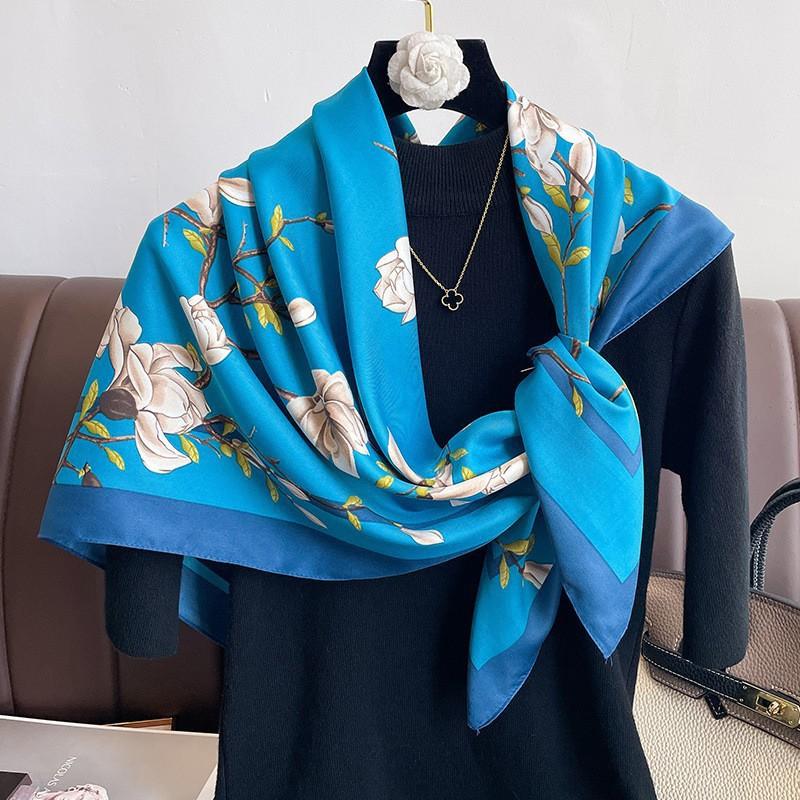 Lightweight 90x90cm Square Scarf Women Navy Style Sun Protection Silk-Like Feel Wear Chic Versatile Accessory
