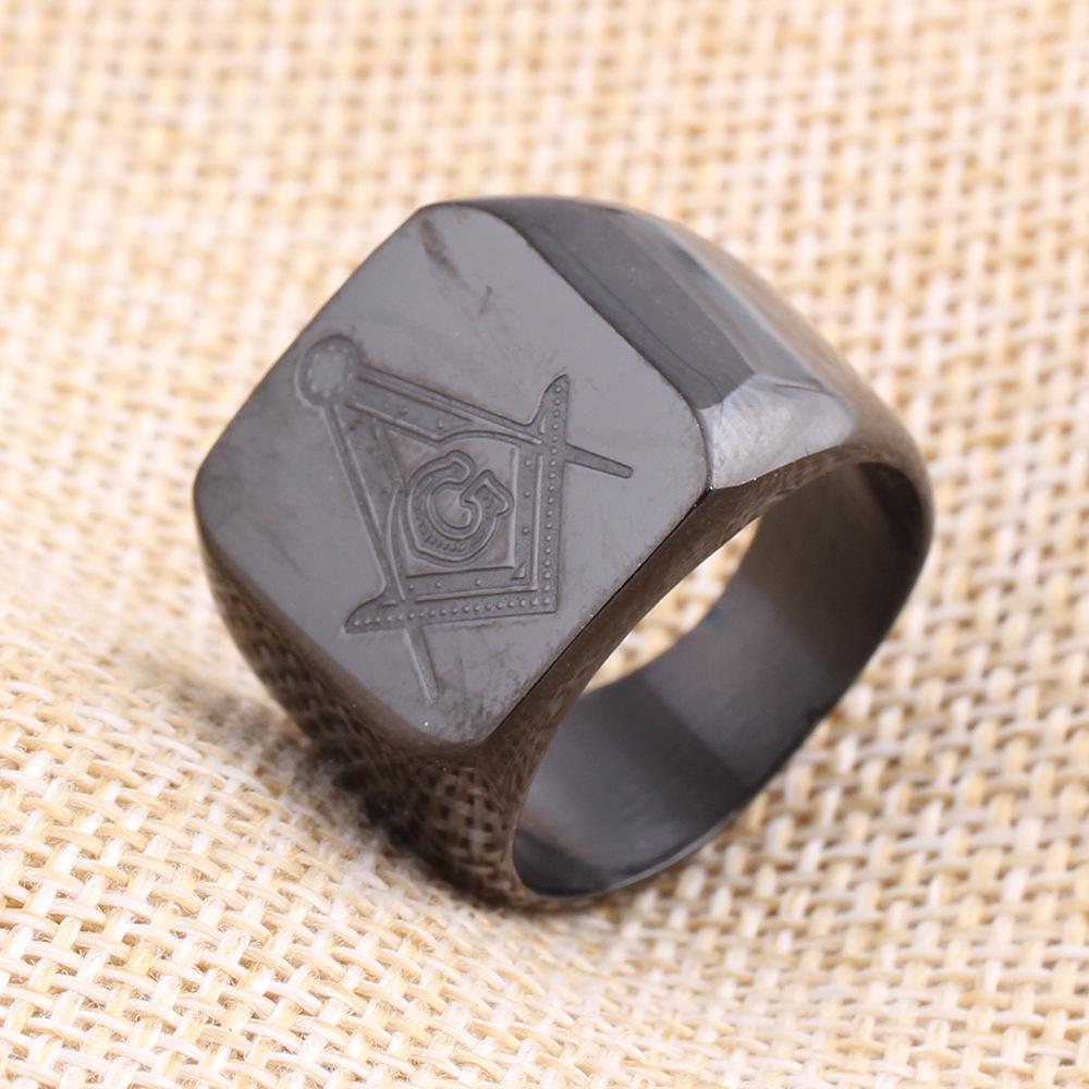 Multicolor Freemason Logo Stainless Steel Ring - 18MM Etched Design