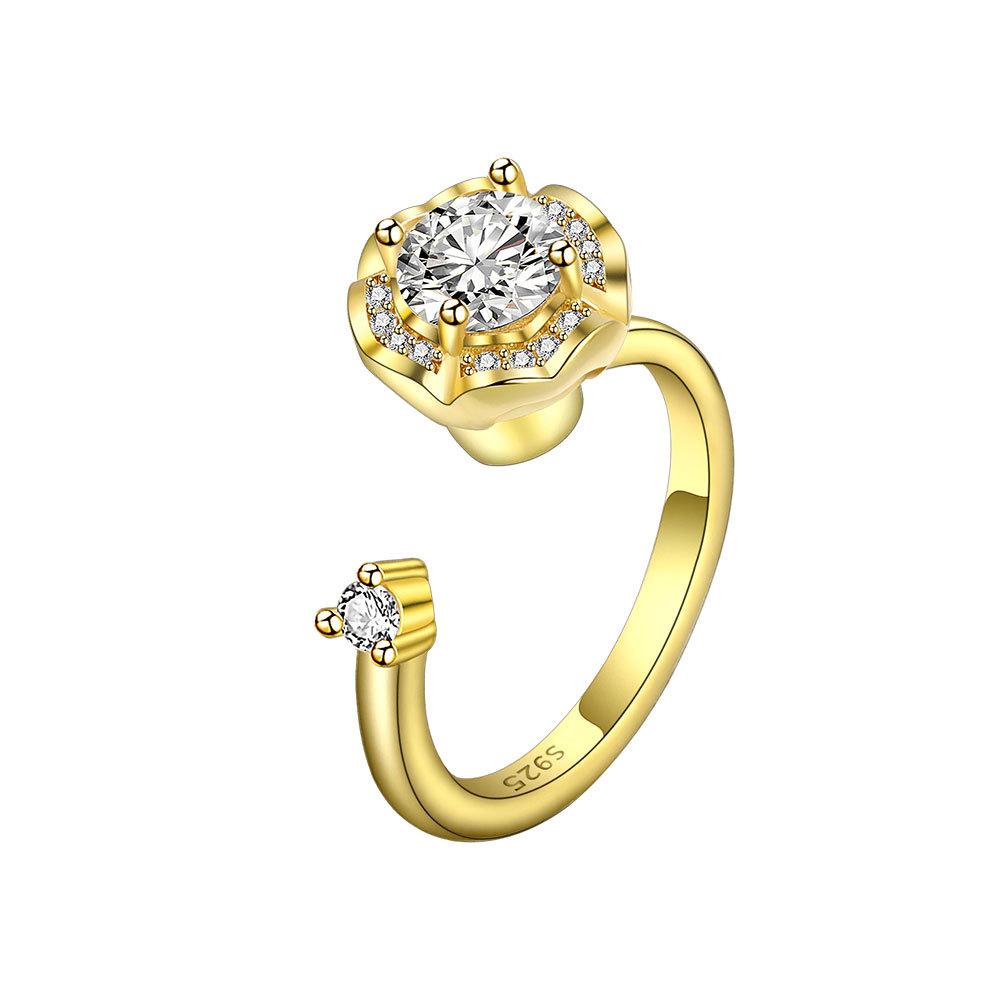 

Sweet Rose Flower Gold Color Adjustable Spinning Engagement Ring for Women Aesthetic Anti-Stress Anxiety Relief Accessory resizable