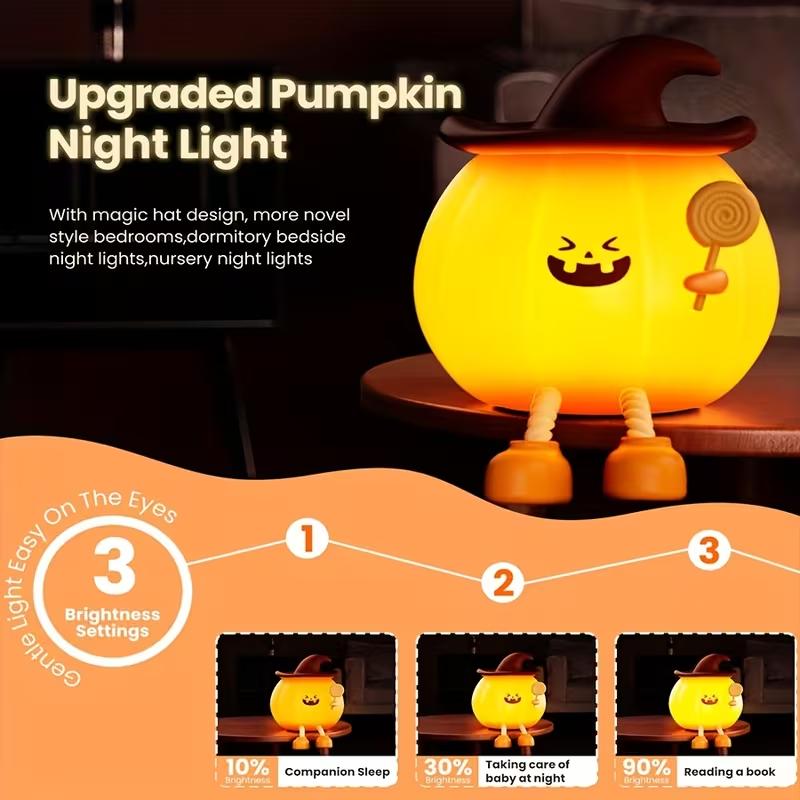 Pumpkin Night Lights Cute Soft Silicone Safe Lamp Timing Dimmable Bedside Decor Nightlight Cartoon Kids Halloween Birthday Gifts