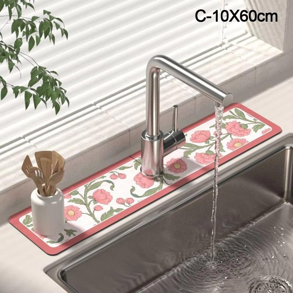

VIKAMA Vintage Lemon-Patterned Drying Mat for Tableware, Moisture-Resistant Draining Mat Suitable for Kitchen And Bathroom Use 10X38CM&Strip