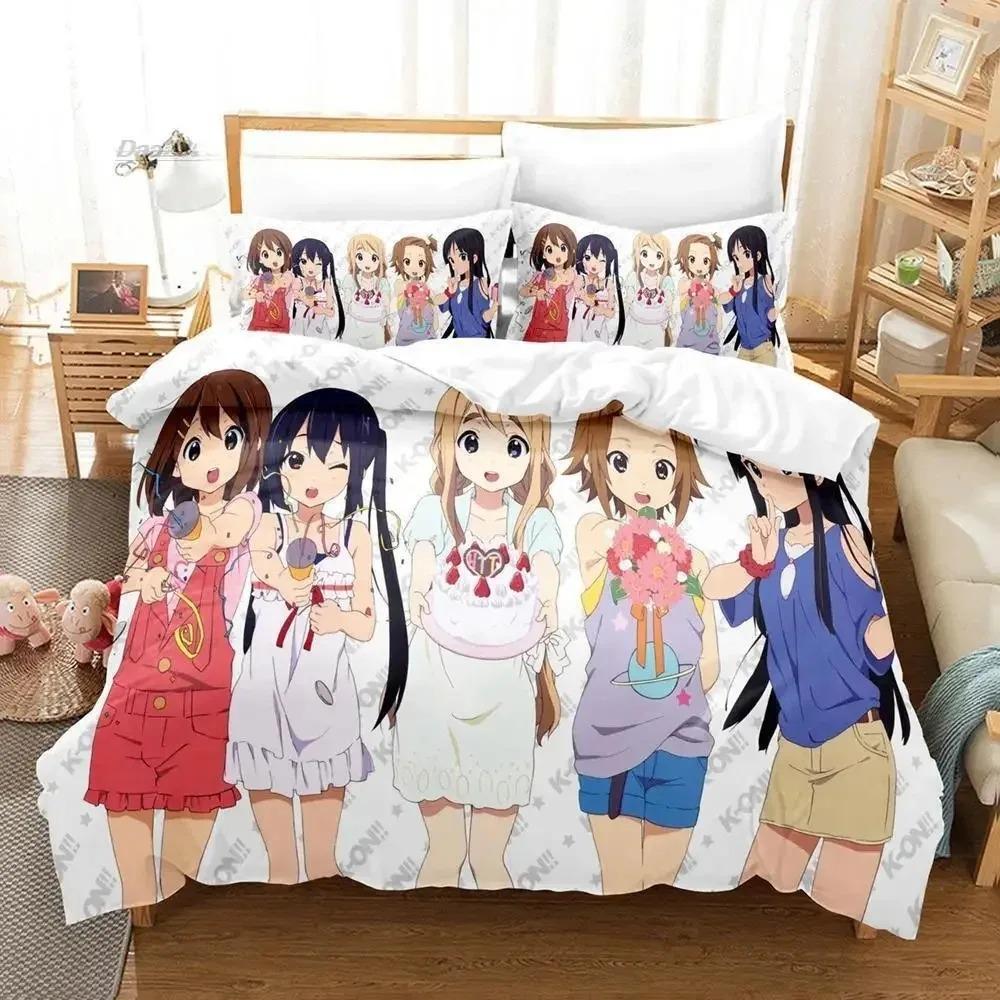 Kawaii K-ON! Bettwäsche-Set Einzelbett Twin Full Queen King Size Bettset Erwachsener Kind Schlafzimmer Bettbezug-Sets 3D-Druck Anime Bettlaken-Set