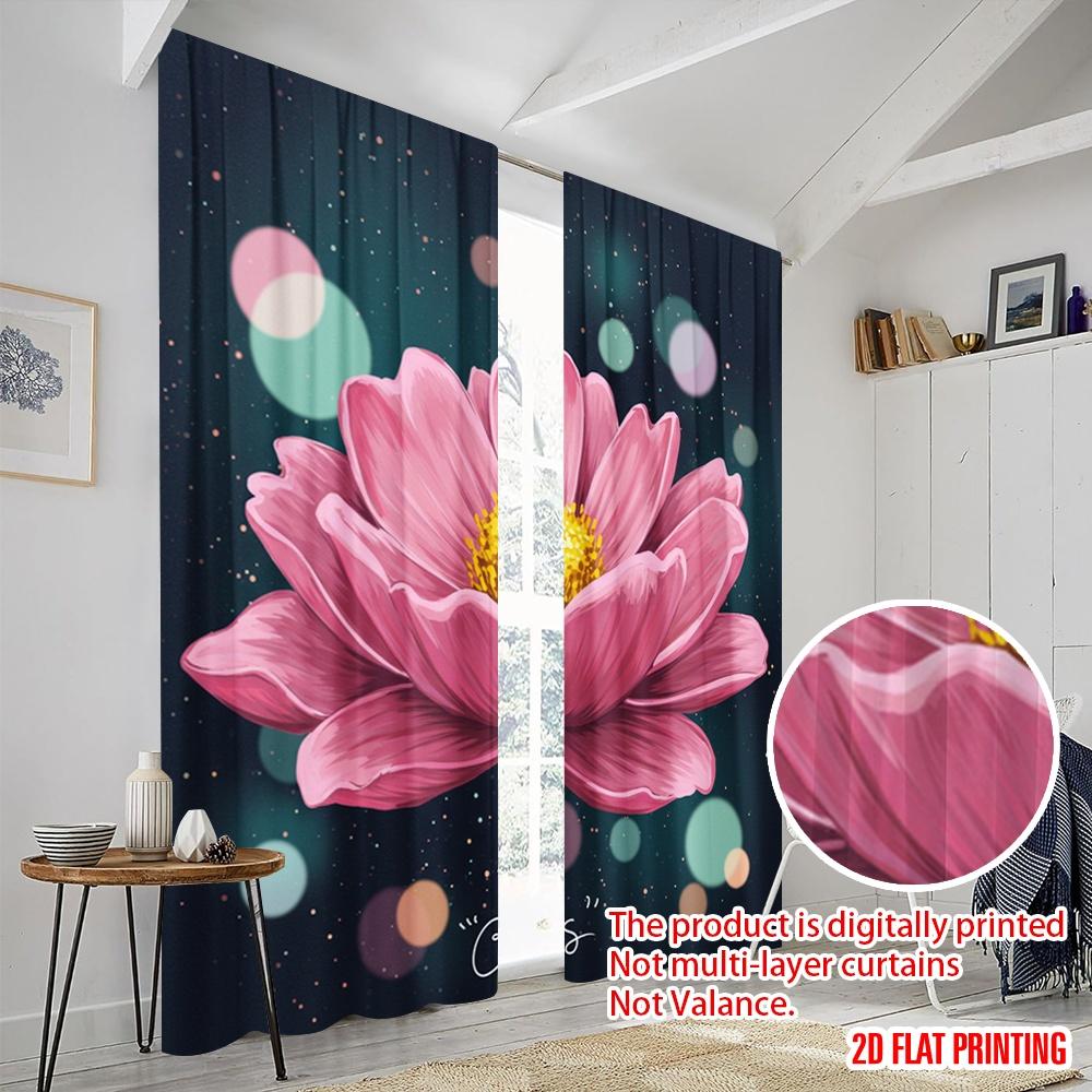 2pcs 2D flat printing Drapes Pink Flower Polyester Fabric Without Electricity Holiday Decorations for Indoor Celebrations Room