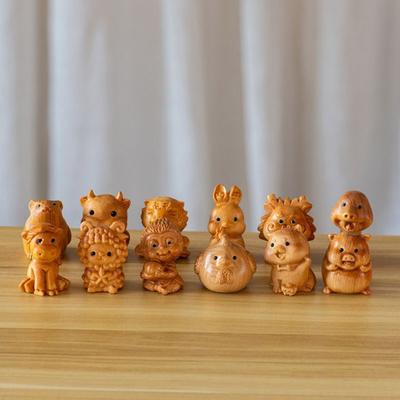 Yousheng Zodiac Animal Figurine Handcrafted Wood Chinese Zodiac Signs Multifunctional Mini Zodiac Table Decoration Gift for Zodiac Enthusiasts