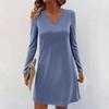 Women's Long-sleeved Casual Midi Dresses V-Neck Print  Casual Dress