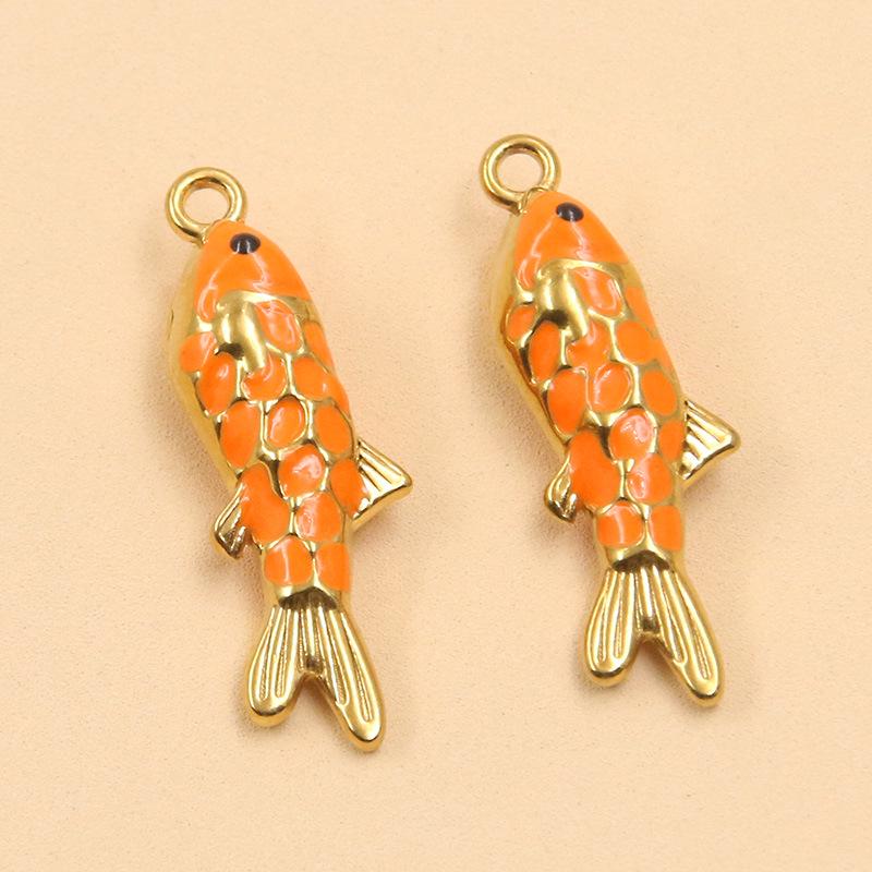 Ocean Style Colorful Enamel Koi Fish Stainless Steel Pendants for DIY Necklace and Bracelet Charms
