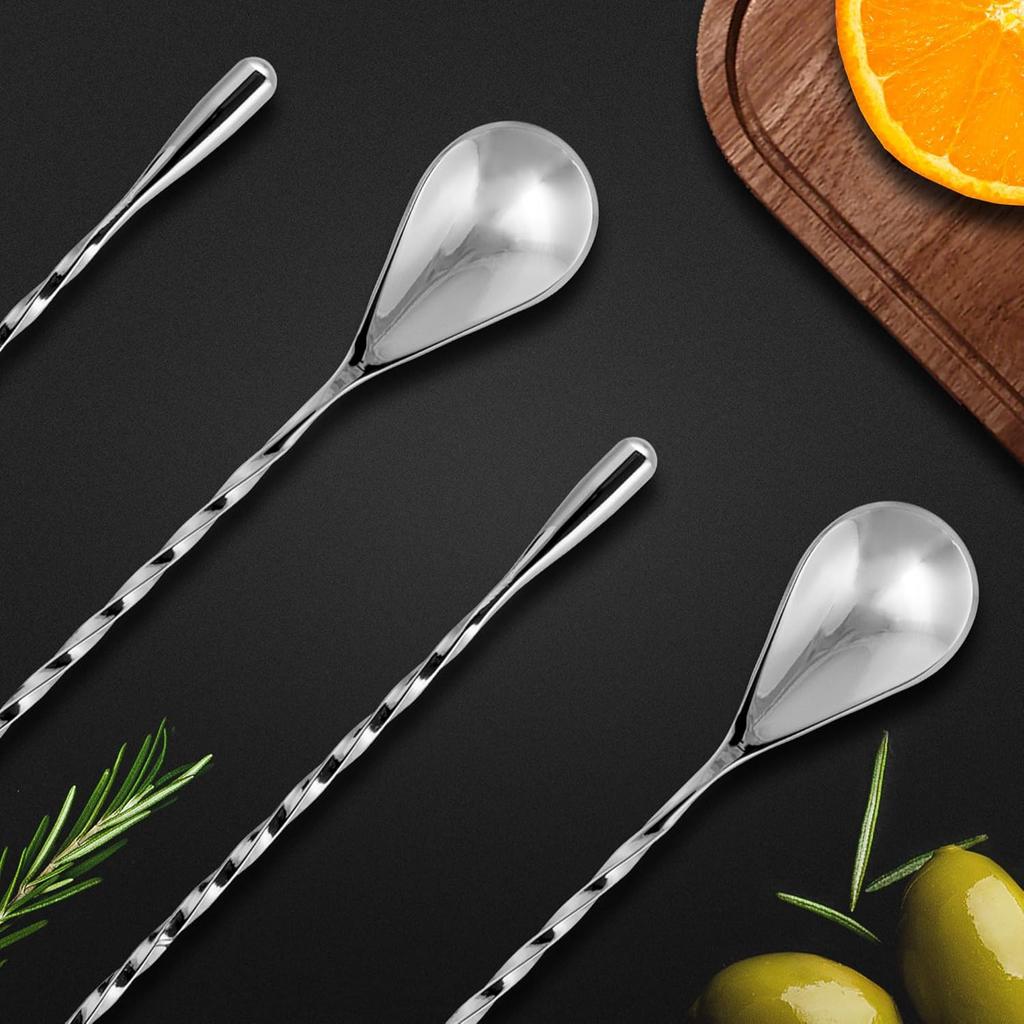 Zulay Premium 12 Inch Stainless Steel Cocktail Spoon - Long Attractive Spiral Design for Layering Drinks - Bar Spoon & Cocktail Mixing Spoon for