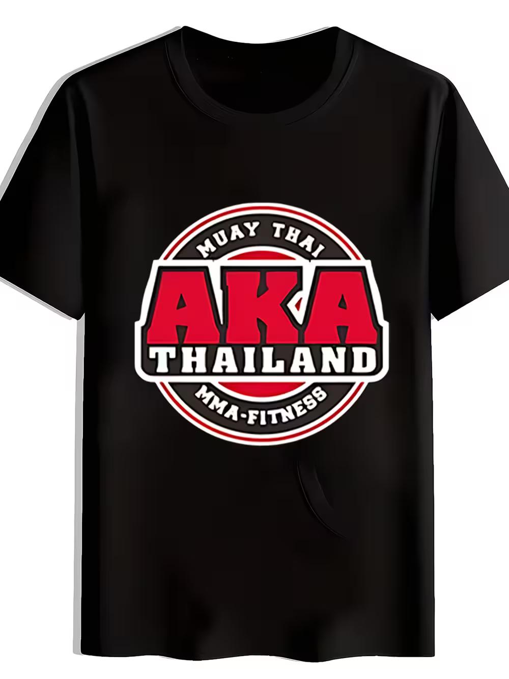 Men s Muay Thai MMA Kickboxing Gym T-Shirt with AKA Thailand Official Thai Boxing Logo - Breathable Training Tee Suitable for Combat Sports S
