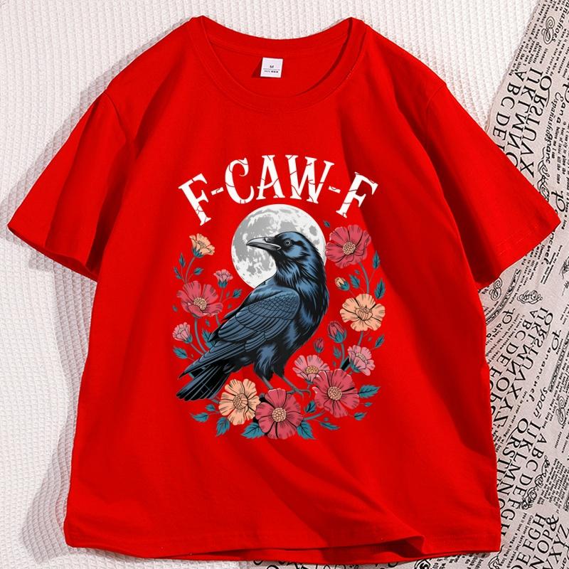 Raven Moon Floral Graphic Tees Comfortable Breathable Machine Gothic Tshirt Fcw Printed Short Sleeve Tee Shirts Streetwear S