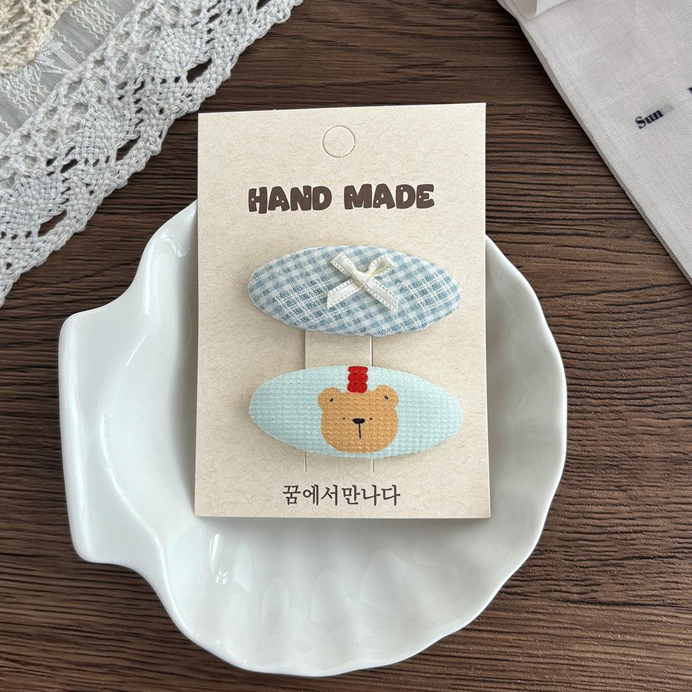 Rosa Geometrische BB-Clip & Karierte Haarnadel Set im Koreanischen Stil für Mädchen (2 Stücke)