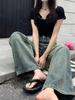 Women's High Waist Distressed Retro Wide Leg Jeans - Summer Slimming Straight Fit, Floor-Length