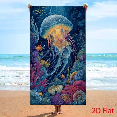 Ocean Themed Jellyfish Print Beach Towel Quick Dry Absorbent Sand-Free Towel for Beach Pool Swim Travel Camping Daily Use