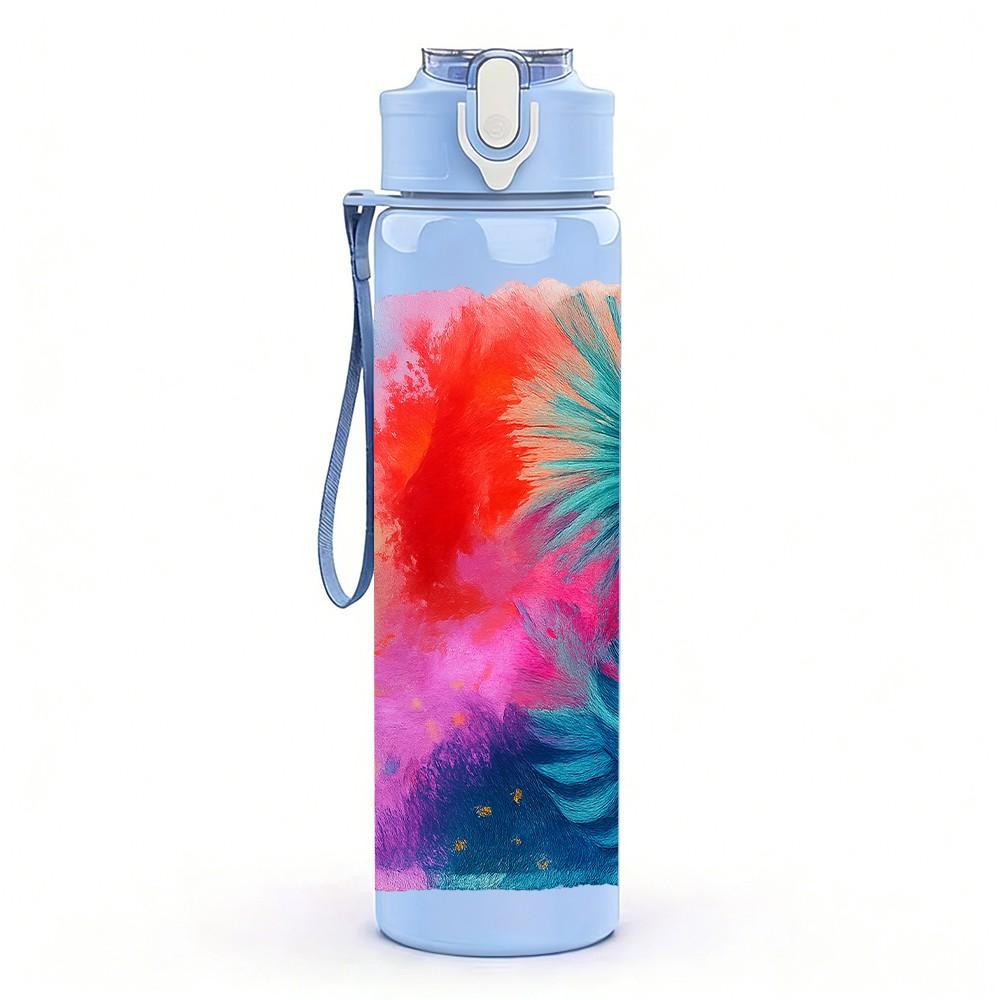 1PC Tropical Palm Leaf Vibrant Tie Dye Print 750ml Color Plastic Sports Water Bottle Leakproof Flip Straw Lid Suitable for Sports Office Home Use