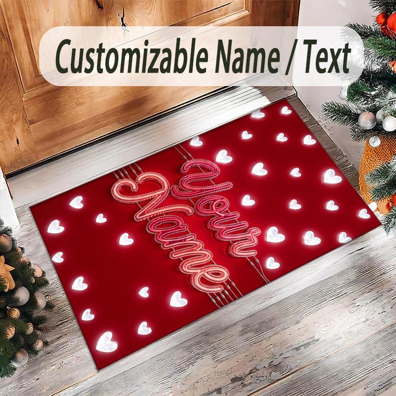 Valentine Love Theme Crystal Velvet Rug Personalized Custom Name Text Soft Floor Mat Home Decor