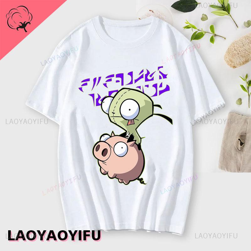 Lustiges Invader Zim Invader Gir Grafik T-Shirt Bild Männer Frauen Baumwolle Camisetas Cartoon Retro Baumwoll-Tees Liebliche Streetwear Oberteile