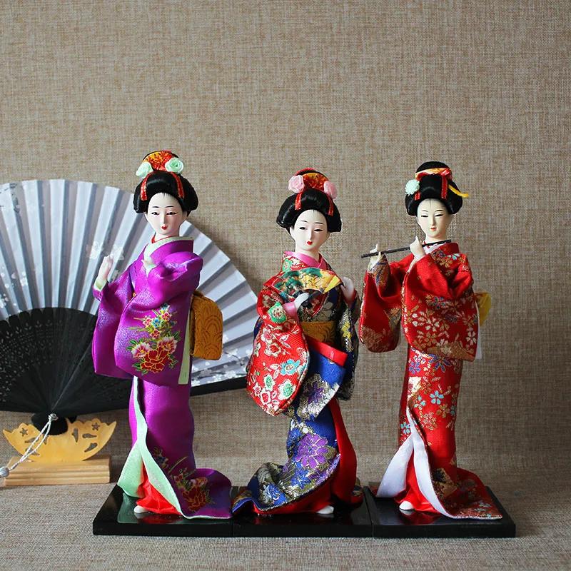 30cm Japanese Lovely Geisha Figurines Dolls with Beautiful Kimono New House Office Decoration Miniatures Birthday Gift