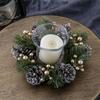 Christmas Candle Ring Artificial Pine Needle Pinecone Berries Garland Rustic Festive Candle Wreath For Home Centerpiece Decor