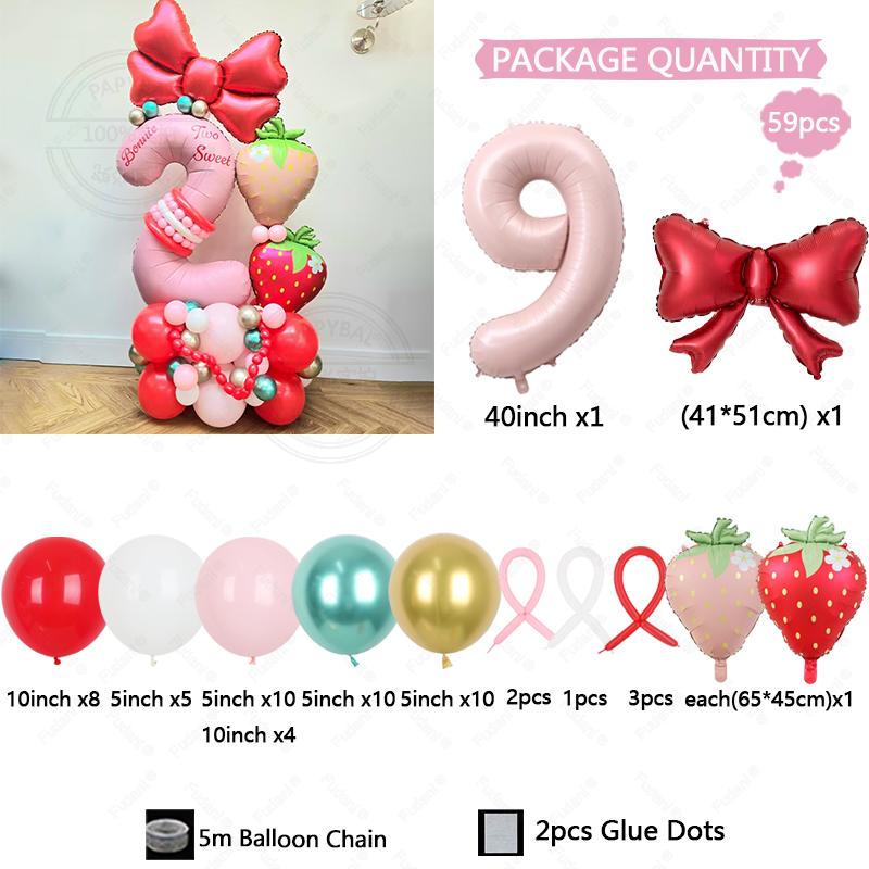 59pcs Strawberry Balloon Garland Set Suitable for Birthday Wedding Anniversary Graduation Ceremony Indoor/outdoor Decorations