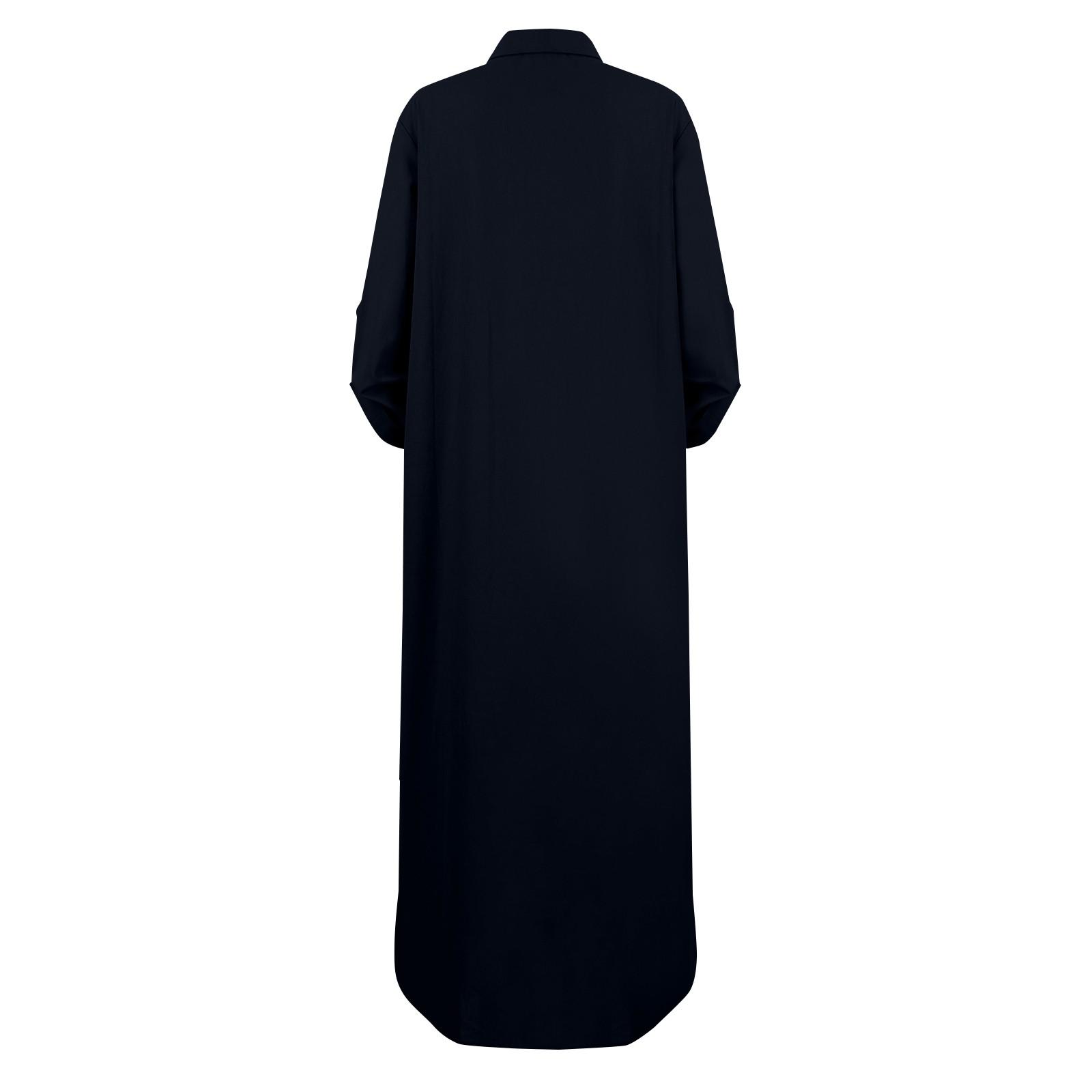 Женское модное повседневное платье-кардиган из хлопка и льна с длинными рукавами XL синий — фото 5