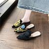 Fashion Summers Embroidery Women Mules Slippers Luxury Fashion Elegant Pointed Toe Slides Shoes Ladies Dress Flats Sandalias2025