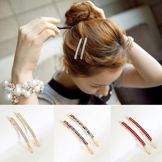1Pc Women Two Row Rhinestone Hair Slide Clip Hairpin Bobby Pin Accessory Jewelry