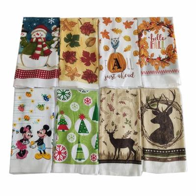 1Pc 38x63cm Colorful Printed Cotton Kitchen Tea Towel Dishcloth Water Absorption Cleaning Tool Holiday Gift