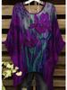 Camiseta Vintage para Mujer Estampado Pastoral Dobladillo Irregular Cuello Redondo Manga Corta Casual Comodidad Camiseta para Todas las Estaciones
