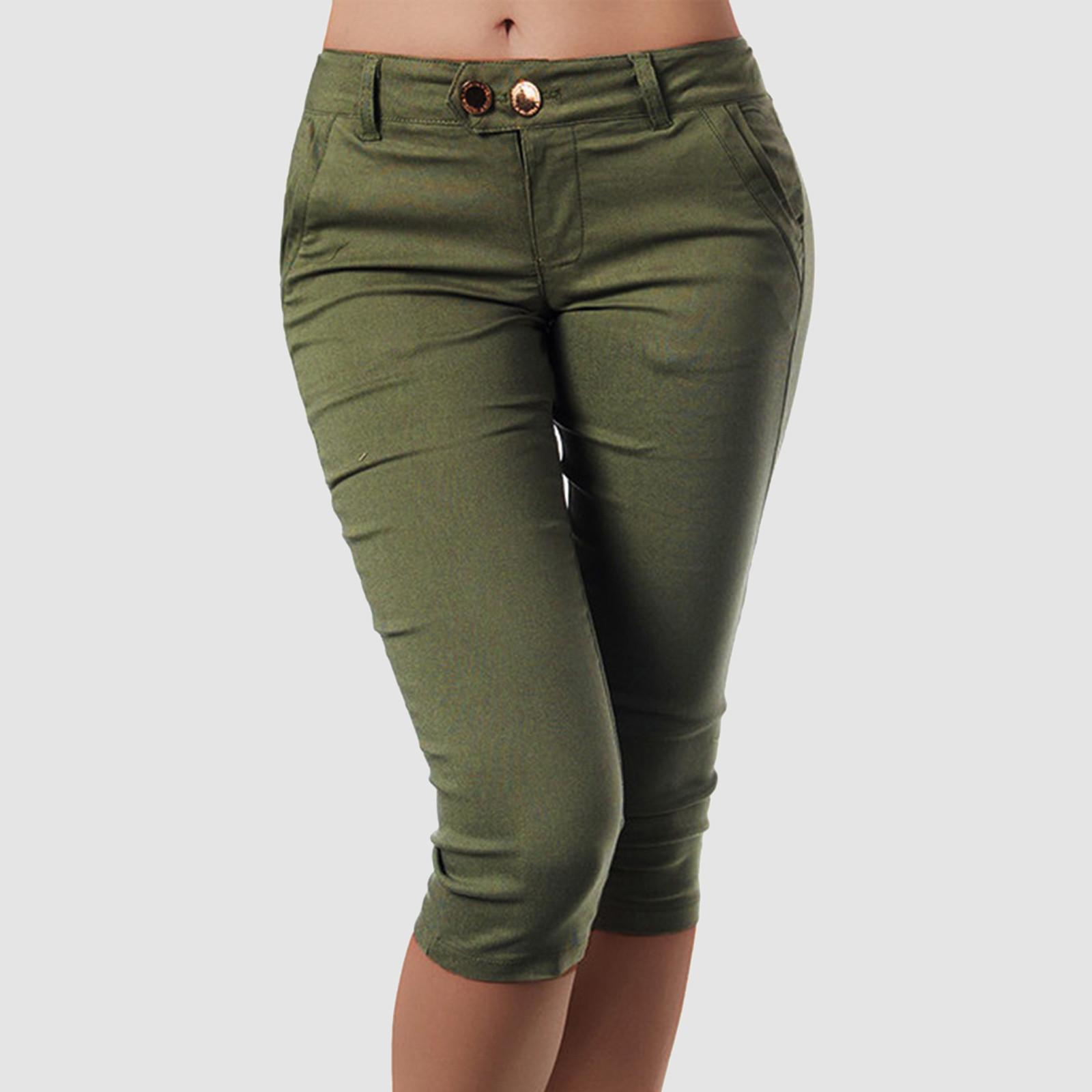 

Casual Pants For Summer Women Pocket Trousers Outdoor Casual Sports Fifth Short Pants Overalls Thin Slim XS зелений