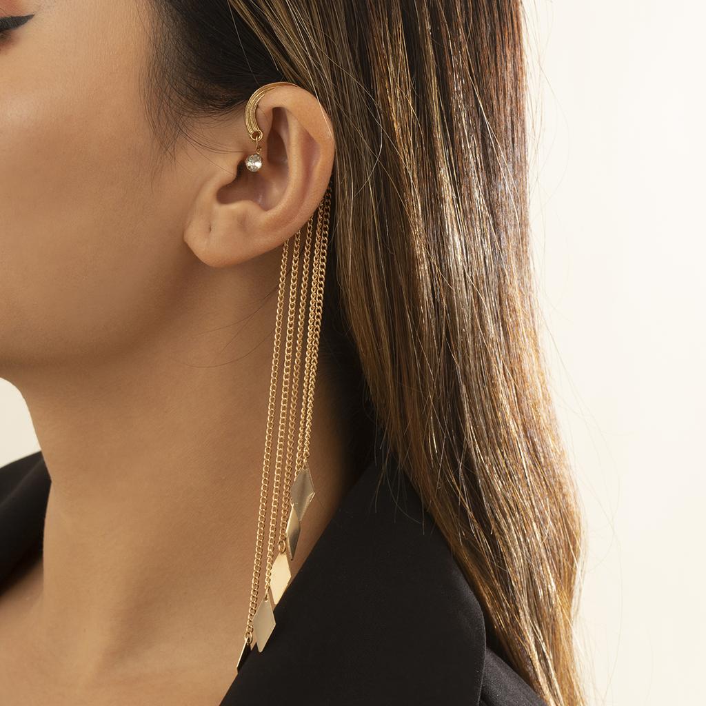 Ingemark Kpop Long Tassel Clip Earring for Women Ladies No Piercing Fake Cartilage Exquisite Ear Bone Clips Pendientes Zircon