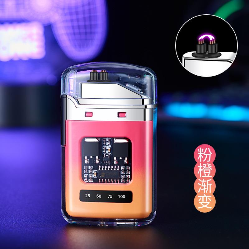 2025 New Creative Transparent Shell Electronic Pulse Lighter Portable Double Arc Windproof Men's Electric Cigarette Gift