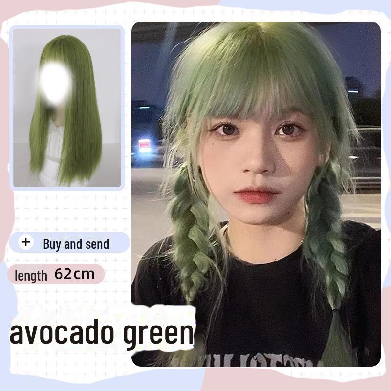 Natural Long Black Straight Wig with Air Bangs