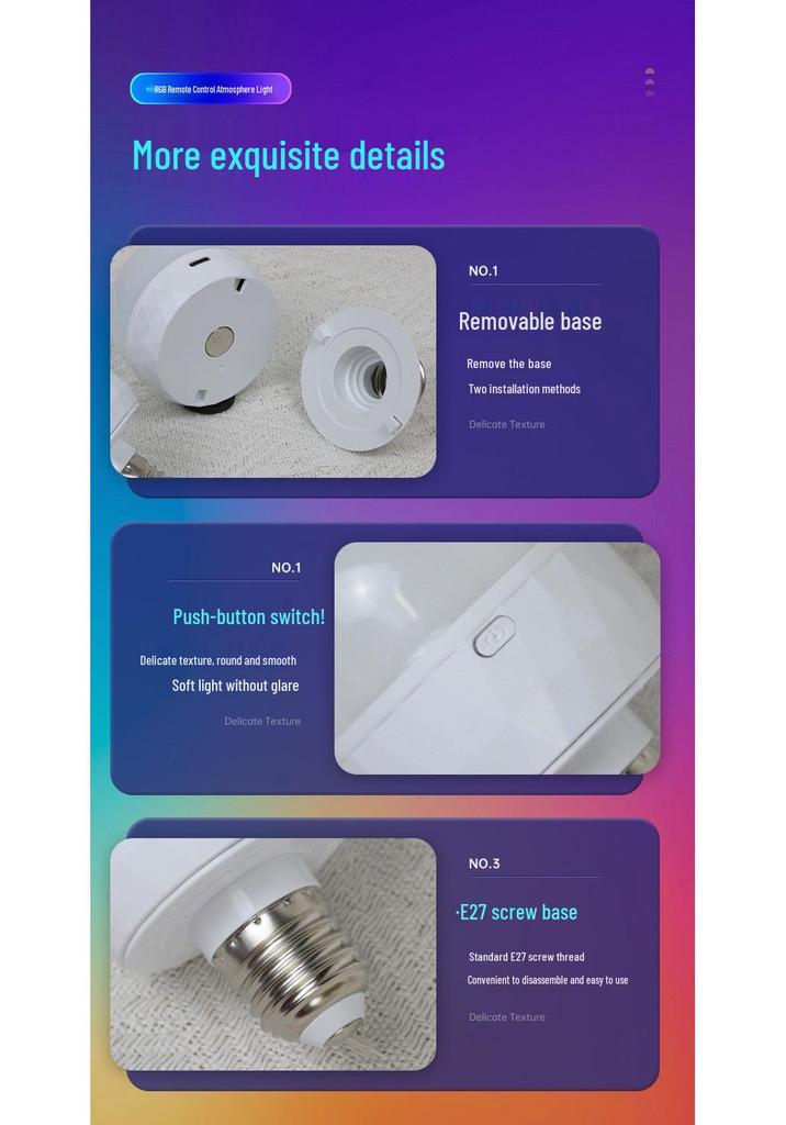 Wireless RGB LED Light Bulb with Magnet and Type-C Charging for Home, Camping, and Outdoor Use
