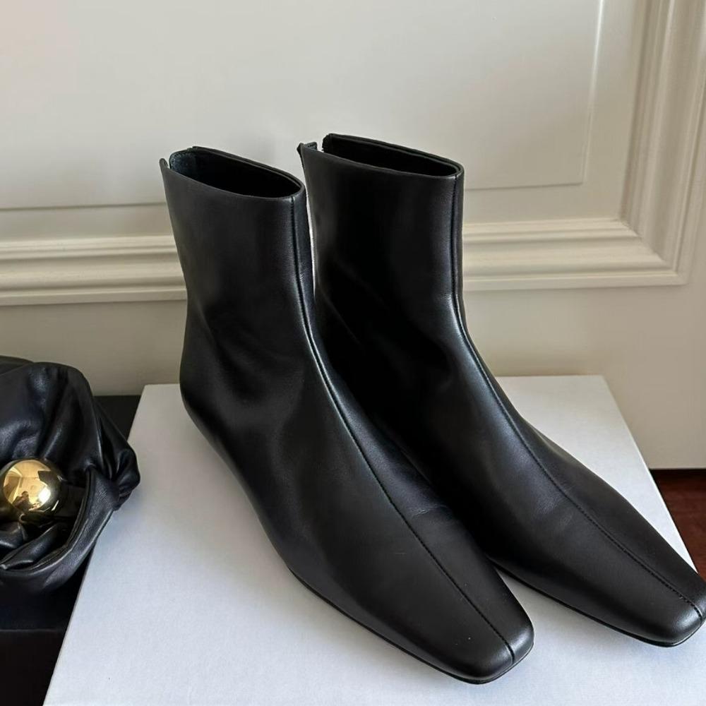 

Модные кожаные ботинки женские осень зимачерные ботильоны новые бархатные молния сзади квадратный носок облегающие туфли женские на низком каблуке короткие ботинки 40 чёрный