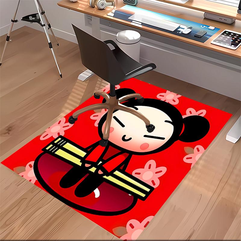 1pc Pucca3 Print Area Rug - Soft, Washable Non-Slip Indoor Mat for Office Chairs, Living Room, Home Office Decorative Rug
