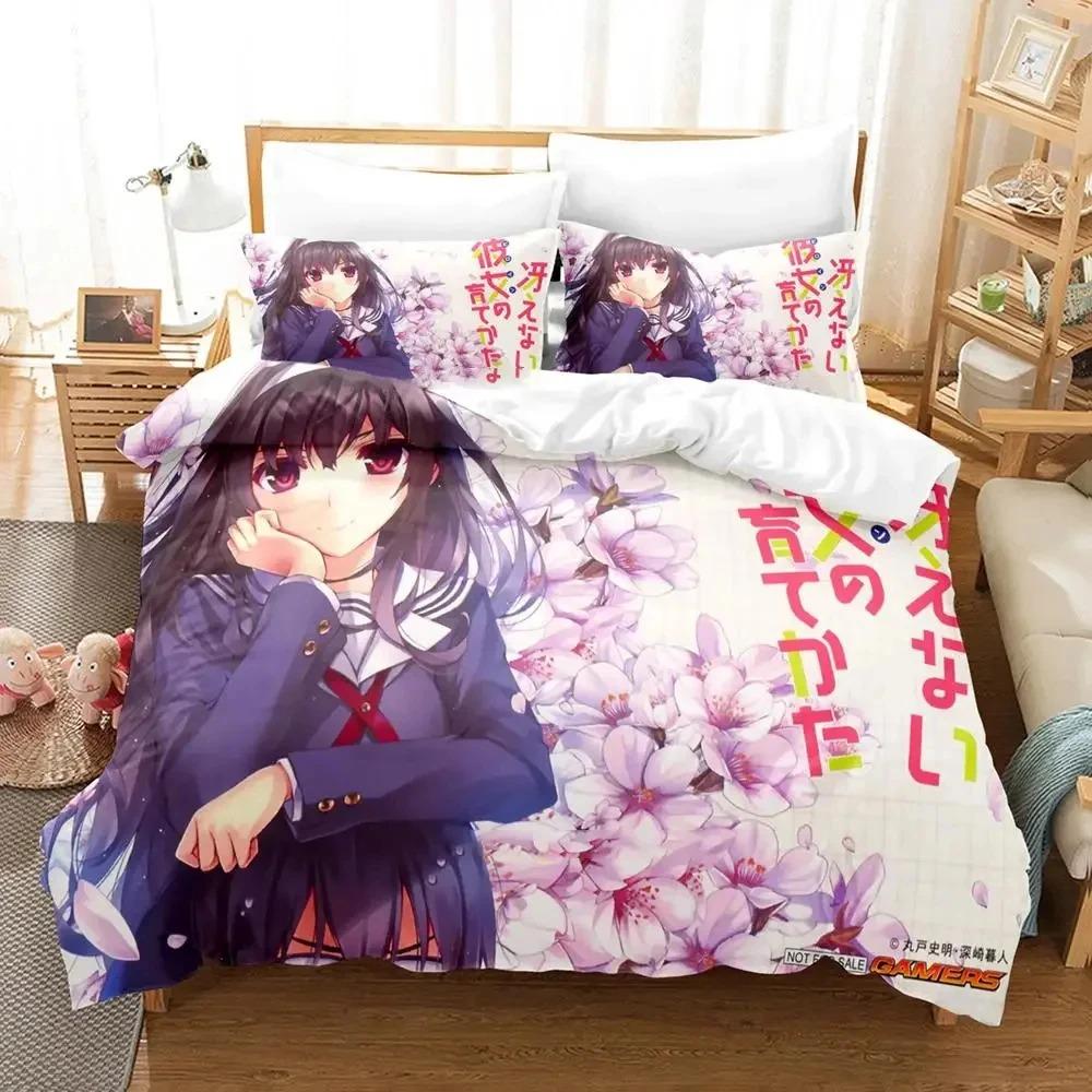 3D Tisk Anime Saekano Megumi Kato Ložní Sada, Povlak na přikrývku Ložní Sada Prošívaná Přikrývka Povlak na polštář, Velikost King Queen Twin Chlapci Dívky Dospělí