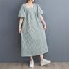 Real shot summer new literary loose cotton and linen plaid square neck short-sleeved dress women's medium and long