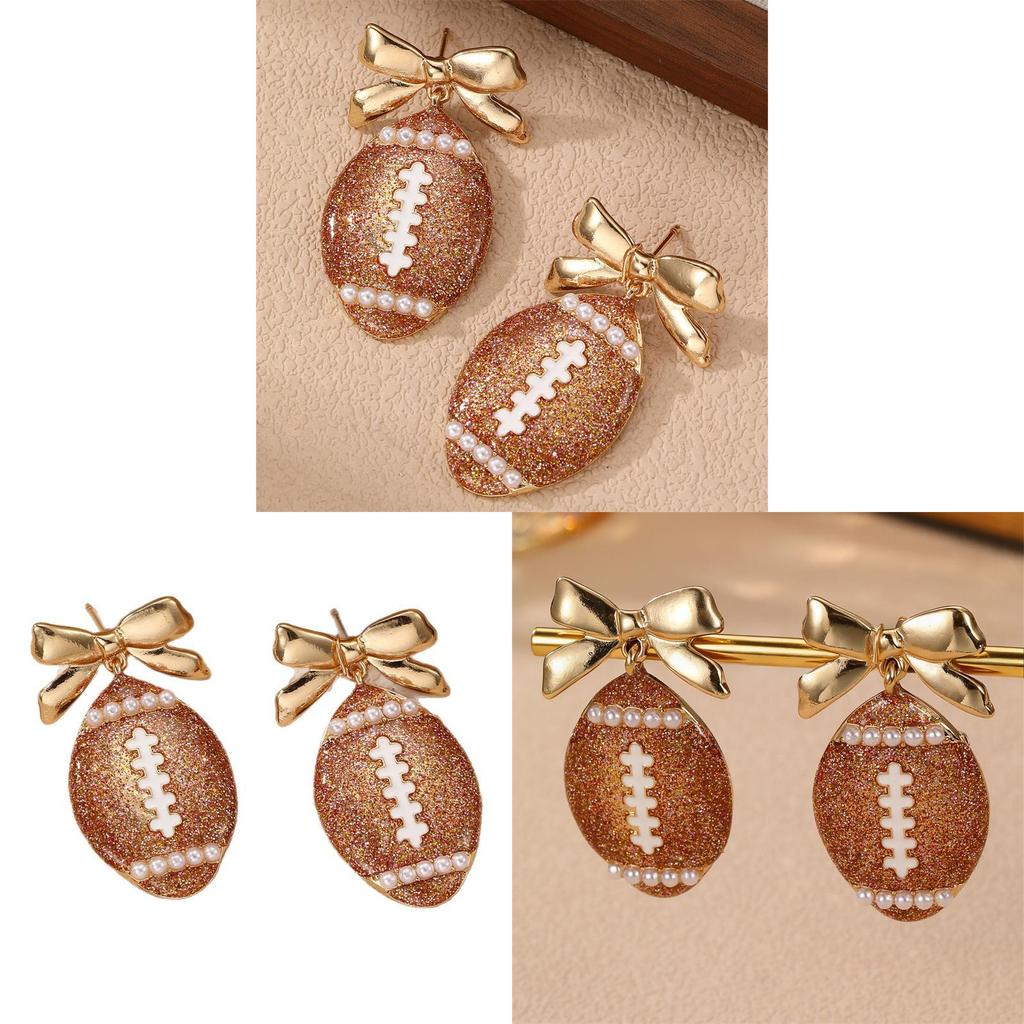 Super Bowl Football Ohrringe für Damen aus Zinklegierung Handwerk Stilvolles Feder Schmuckaccessoire
