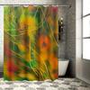 Bright Abstract Shower Curtain Green Yellow Red Gold Black Striped Pattern Watercolor Style Bathroom Decor