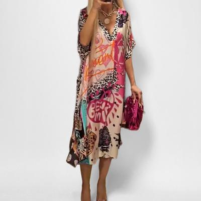 New Summer Women's Clothing Elegant and Fashionable Printed V-neck Long Dress
